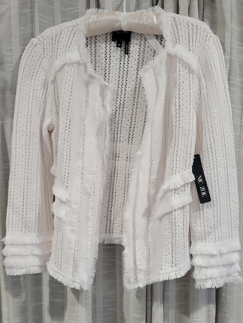 NIC+ZOE White Open-Front Fringe Knit Cardigan